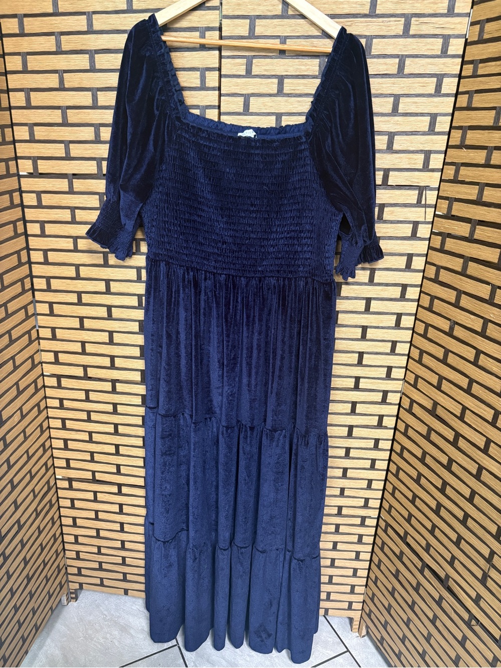 Baltic Born Navy Velvet Smocked Tiered Maxi Dress  Size 2X